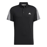 adidas Solid Color Stripe Logo Casual Short Sleeve Polo Shirt Black HG8269