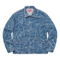 Supreme SS19 Gonz Map Work Jacket Pattern Zipper Unisex Blue SUP-SS19-10190