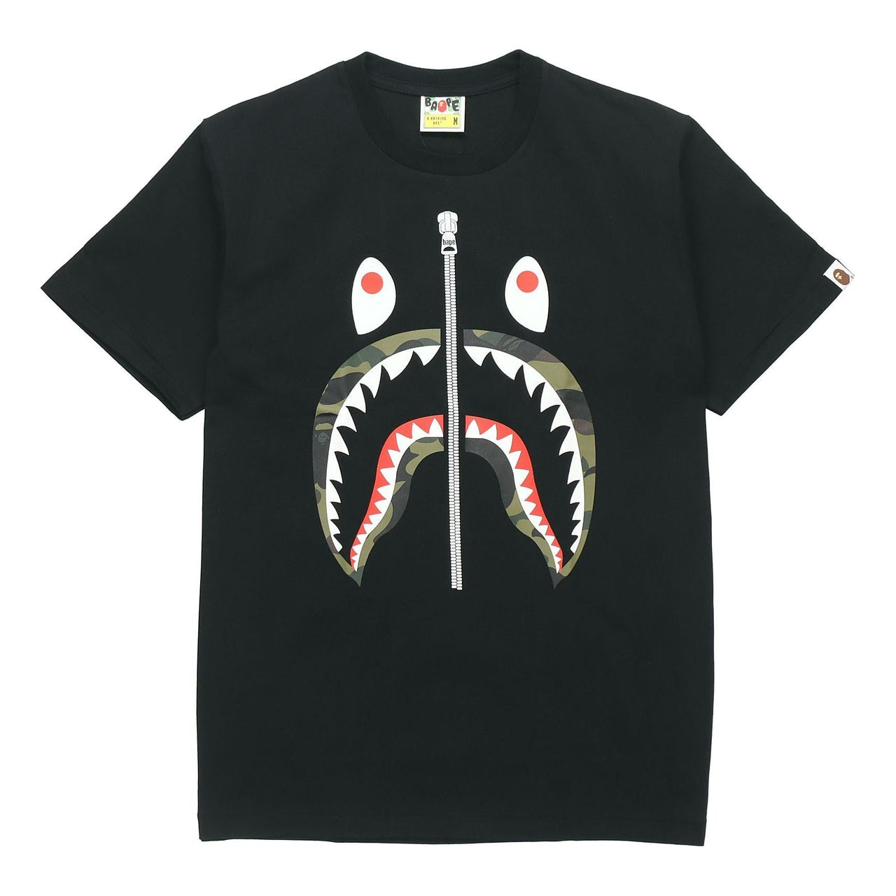 A Bathing Ape Half Zip Shark Face Tee 'Black Green' BAPE-SS18-020