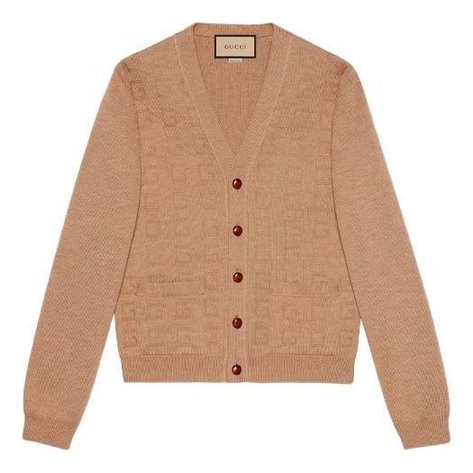 Gucci V-Neck Square G Jacquard Wool Cardigan 'Camel' 662152-XKBYD-2602