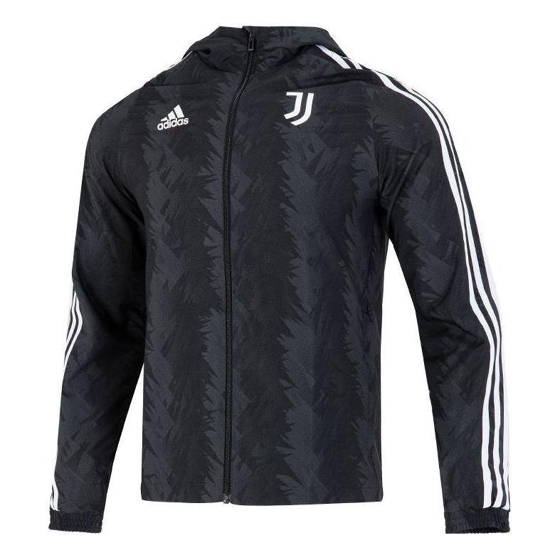 Men's adidas Printing Logo Stripe Zipper Hooded Jacket Black HD8867