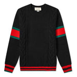 Gucci Chucky Grg Long-Sleeved Sweater With Striped Round Neck At Hem Cuffs For Men Black 548115-X1561-1082