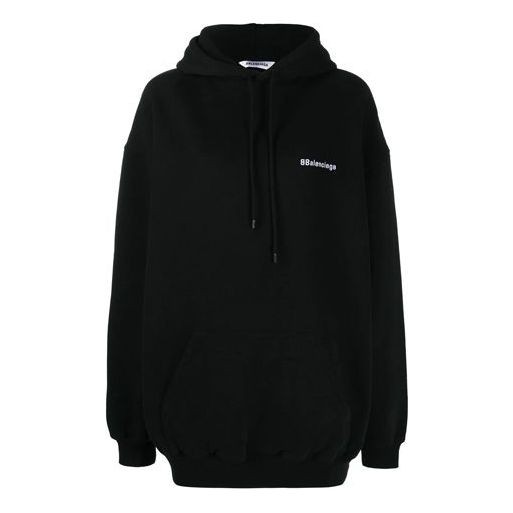 (WMNS) Balenciaga SS21 Logo Cotton Hoodie Black 578135TJV851070