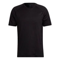 Men's adidas Solid Color Round Neck Pullover Sports Short Sleeve Black T-Shirt HC4433