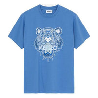 Men's KENZO FW21 Printing Tiger Head Round Neck Short Sleeve Blue T-Shirt FB65TS0204YA-72