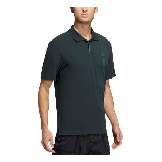 Men's adidas Martial Arts Series Solid Color Sports Gym Short Sleeve Dark Green Polo Shirt HM2953