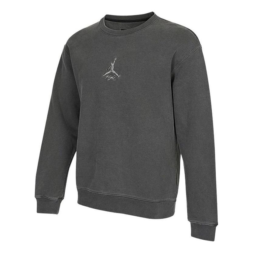 Men's Air Jordan As J Flt Hrtg Flc Crew Embroidered Logo Sports Solid Color Knit Pullover Round Neck Autumn Gray DO2308-011