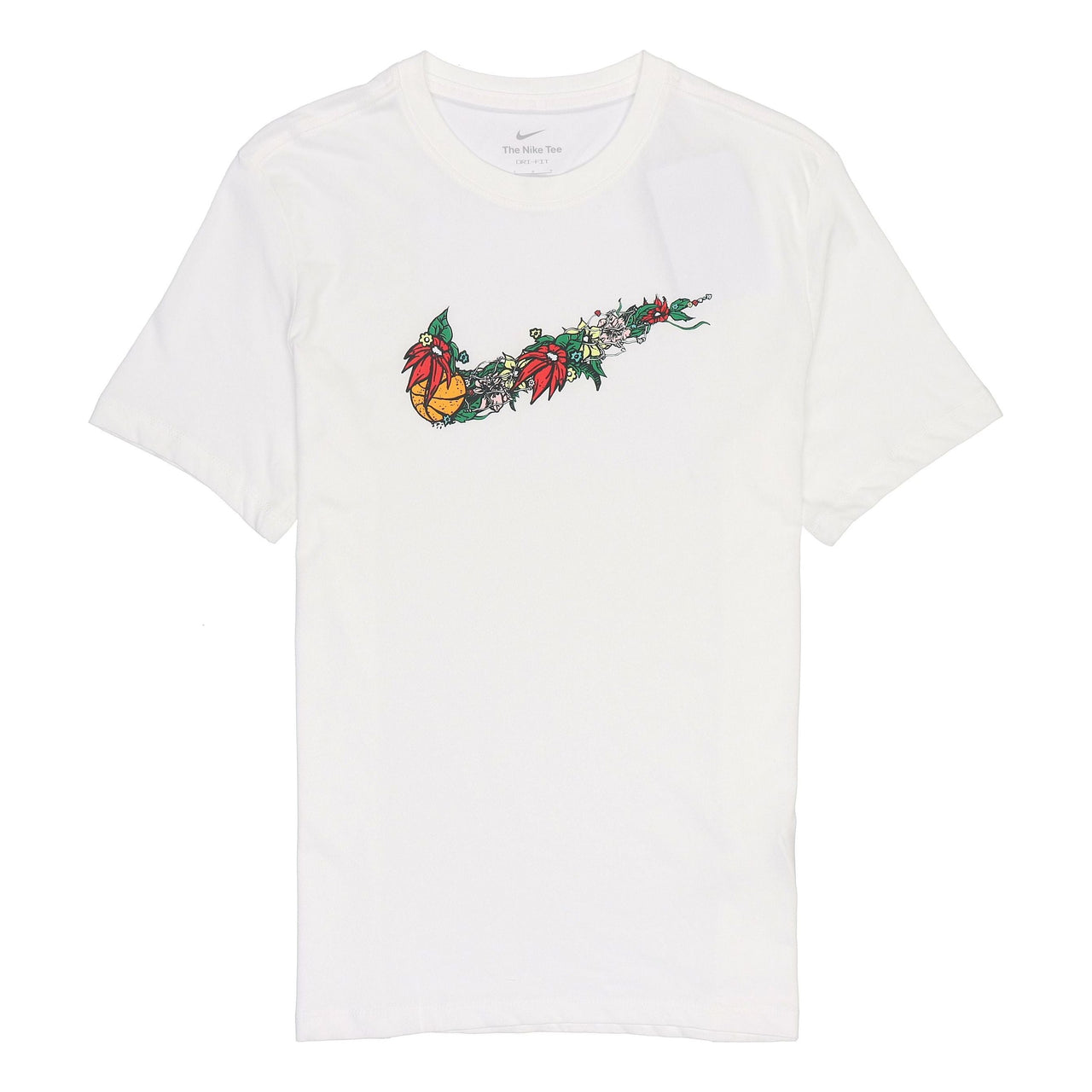 Men's Nike Flowers Large Logo Casual Sports Solid Color Round Neck Short Sleeve White T-Shirt DV1215-100