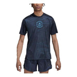 Men's adidas Abstract Pattern Printing Elastic Breathable Running Sports Short Sleeve Black T-Shirt HM1214