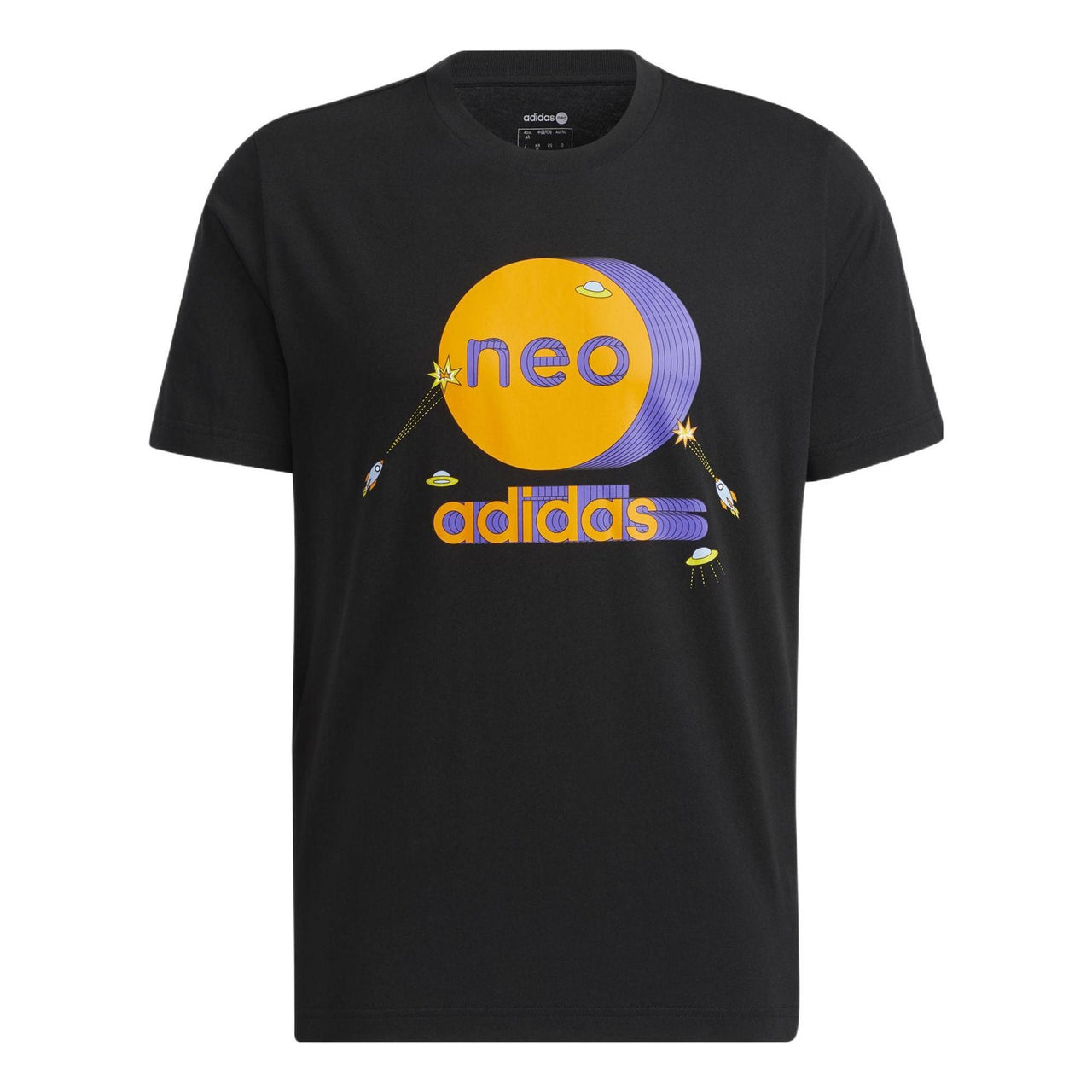 Men's adidas neo Colorblock Pattern Ribbed Round Neck Cotton Short Sleeve Black T-Shirt HC9697