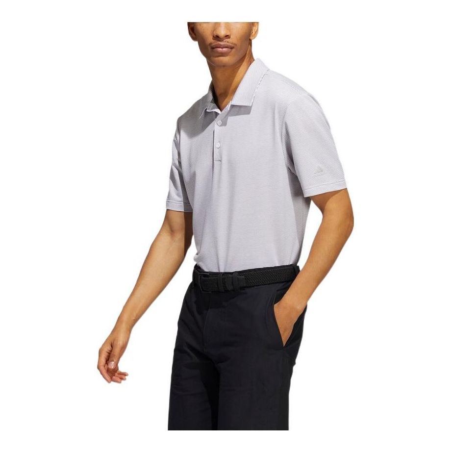 Men's adidas Stripe Logo Casual Sports Short Sleeve Polo Shirt Gray HA9167