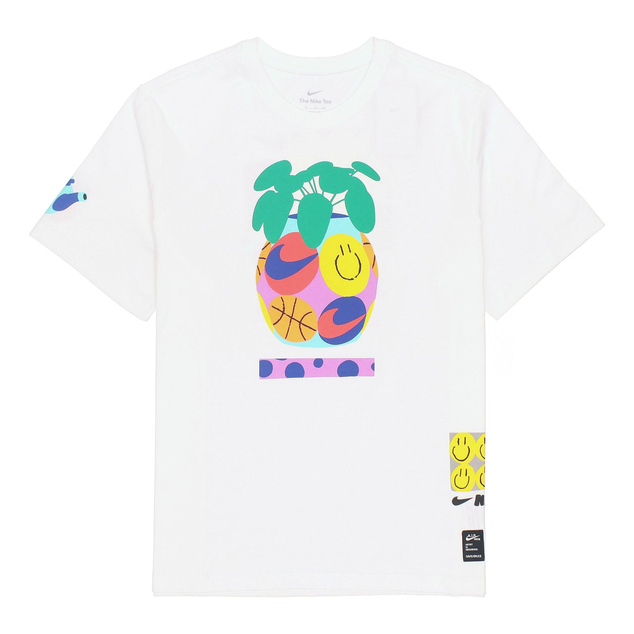 Men's Nike Smiling Face Pattern Printing Logo Breathable Round Neck Short Sleeve White T-Shirt DQ1886-100