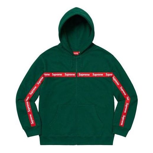 Supreme Text Stripe Zip Up Hooded Sweatshirt 'Green' SUP-FW19-850