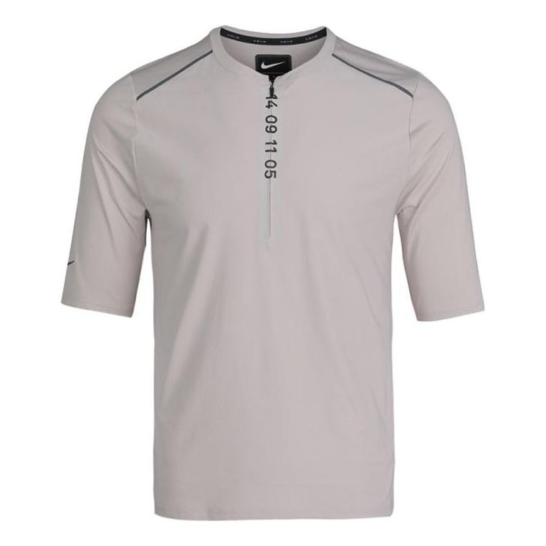 Nike Numeric Printing Half Zipper Breathable Running Short Sleeve Khaki AQ6387-286
