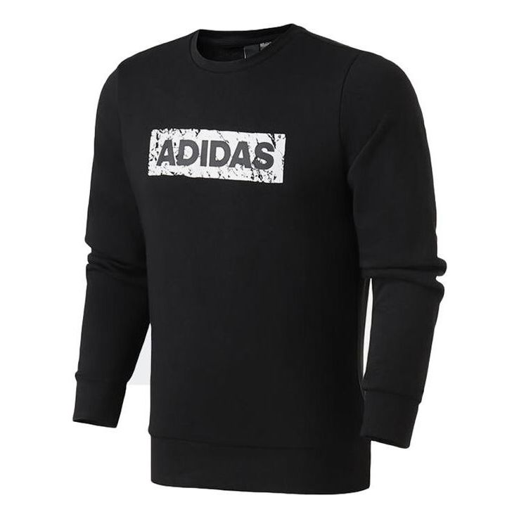 Men's adidas Printing Alphabet Round Neck Pullover Long Sleeves Black DW4601