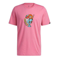 Men's adidas Cartoon Basketball Printing Sports Short Sleeve Pink T-Shirt HB5482