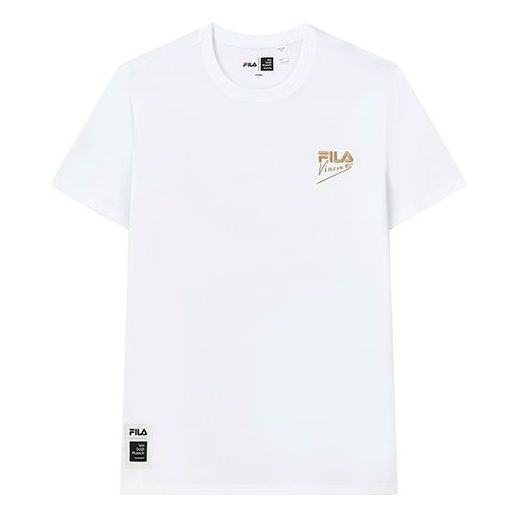 Men's FILA x Crossover Casual Printing Breathable Knit Short Sleeve White T-Shirt F11M228109F-WT