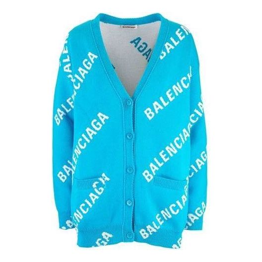 (WMNS) Balenciaga Logo Monogram Cardigan Relaxed Fit 'Blue' 625330T31784661