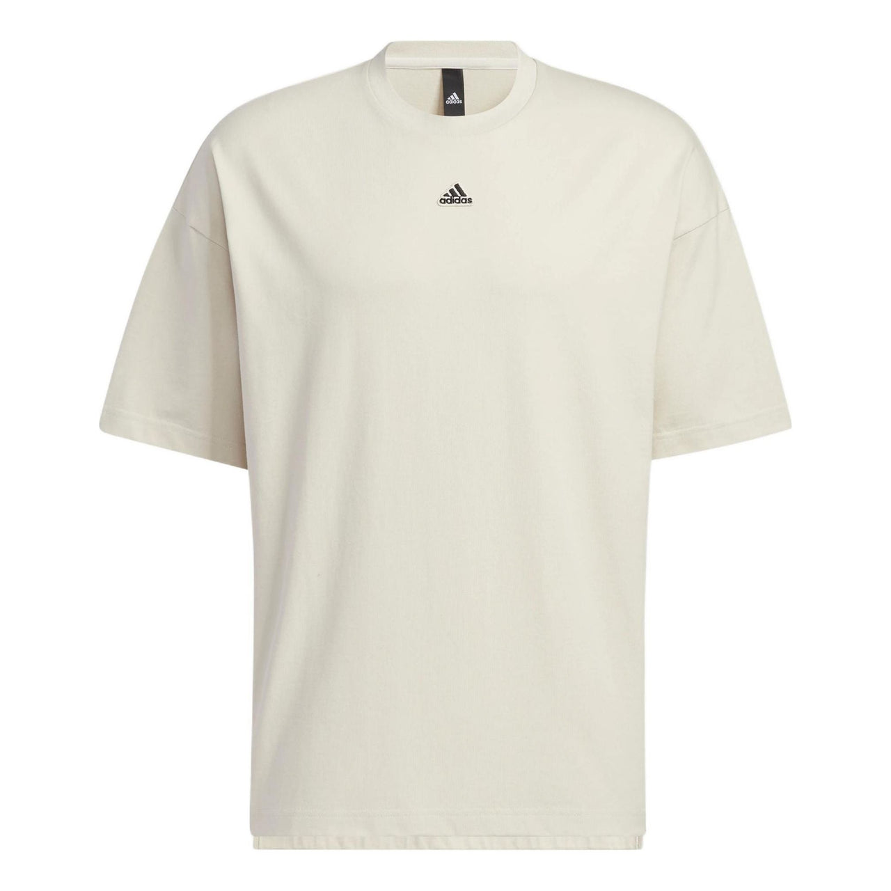 Men's adidas Solid Color Logo Loose Sports Short Sleeve Creamy White T-Shirt HS4379