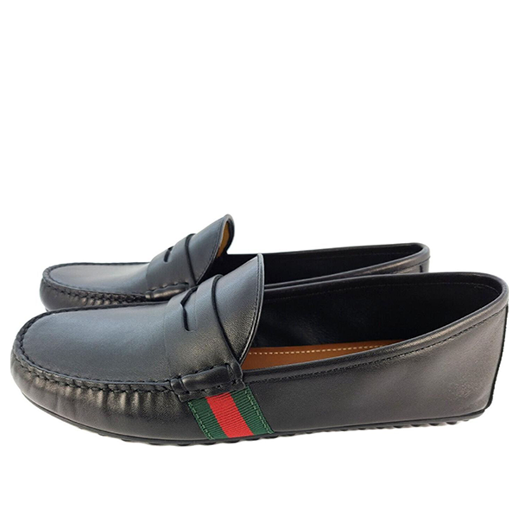 Gucci Web Accent Leather Loafers 'Black' 566294-BTRE0-1060