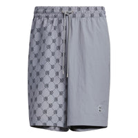 Men's adidas neo Pattern Printing Lacing Casual Sports Shorts Gray IB5847