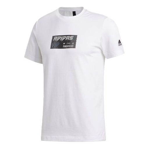 adidas M Gfx T Lng Logo Printing Sports Round Neck Short Sleeve White FT2794