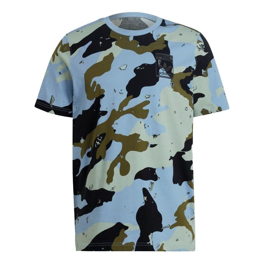 adidas originals Camo Aop Tee Camouflage Casual Sports Round Neck Short Sleeve Blue H13494