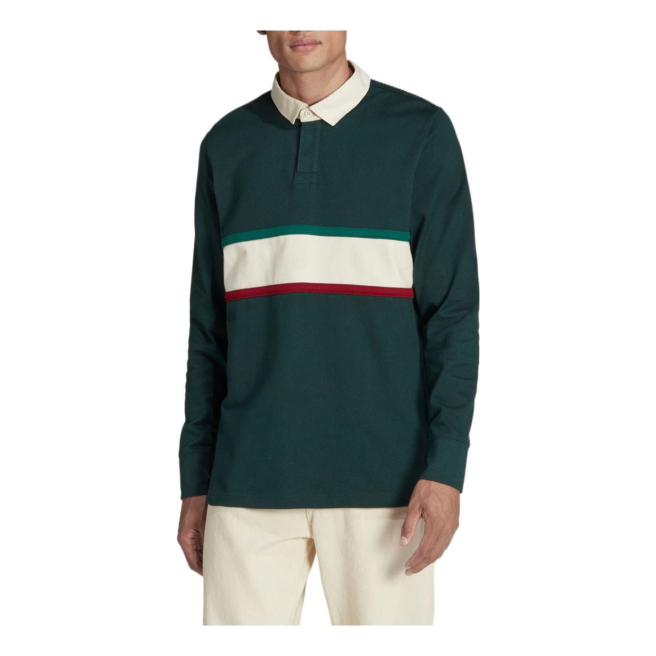 Men's adidas Fmf Ls Ls Stripe Lapel Pullover Long Sleeves Green Polo Shirt HF1442