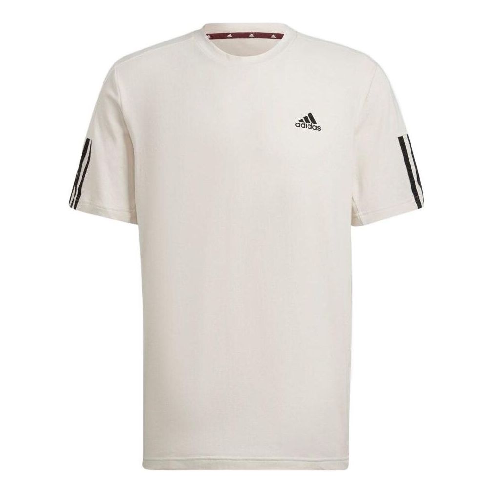 adidas Logo Printing Solid Color Stripe Casual Short Sleeve White HD4324