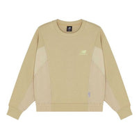 (WMNS) New Balance Logo Printing Splicing Sports Round Neck Pullover Khaki Hoodie AWT13337-BEI
