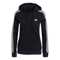 (WMNS) adidas Essentials Fleece 3-Stripes Full-Zip Hoodie Asia Sizing 'Black White' GM5567