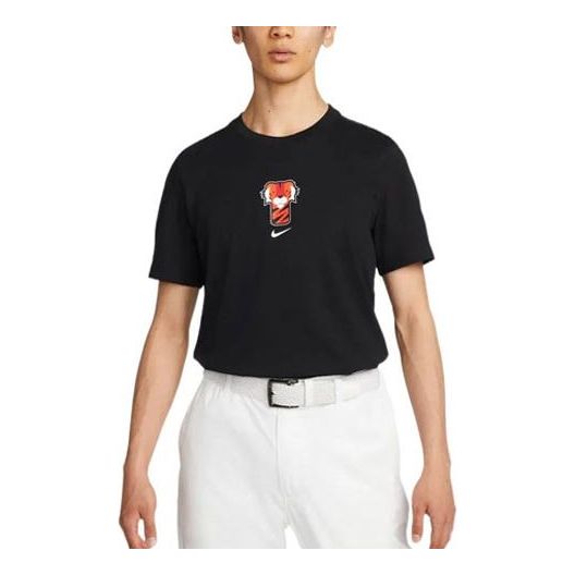 Nike Logo Tiger Head Printing Round Neck Pullover Short Sleeve Black DR7722-010