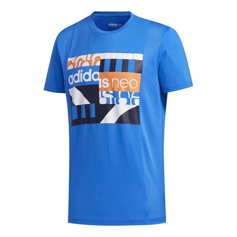 adidas neo Athleisure Casual Sports Printing Round Neck Short Sleeve Blue FN6495