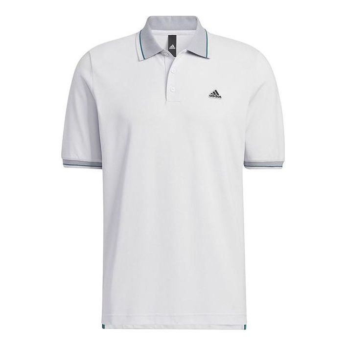 Men's adidas Logo Printing Straight Buckle Short Sleeve White Polo Shirt HS4391
