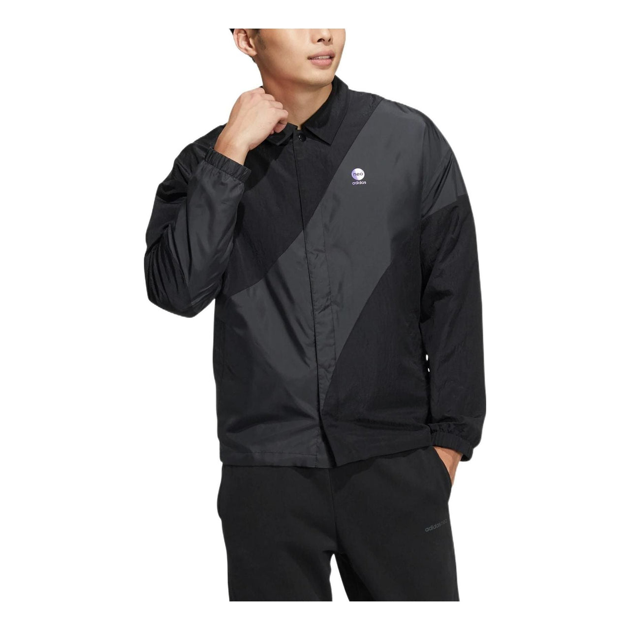 adidas neo Solid Color Logo Micro Mark Athleisure Casual Sports Woven Jacket Black HM7412