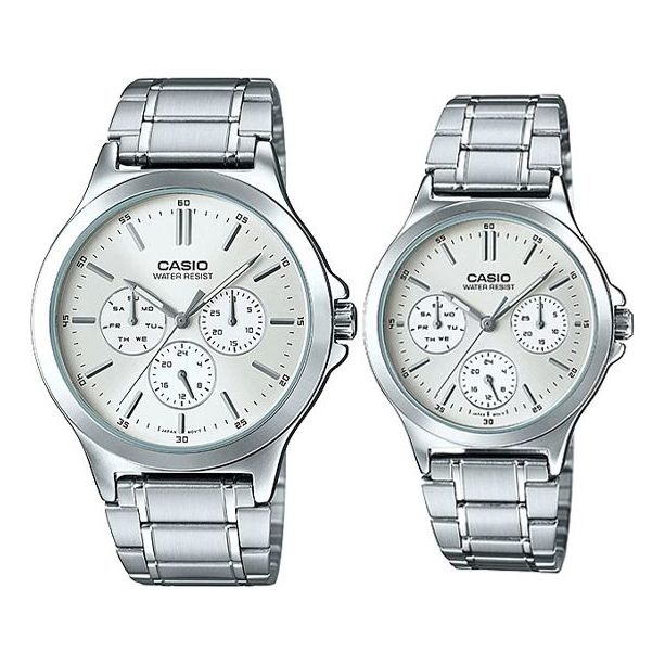 CASIO DRESS Series Business Waterproofes Couple Quartz Stainless Steel Strap Silver Analog MTP-V300D-7A&LTP-V300D-7A