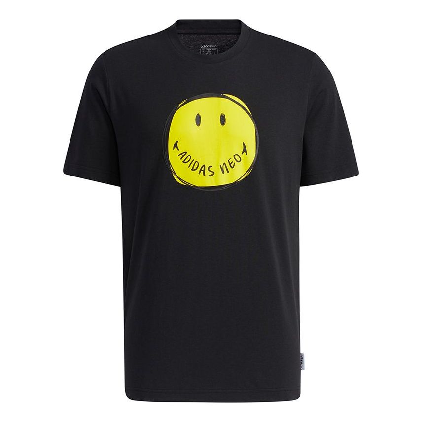 adidas neo M Smly Tee 1 Smiling Face Printing Sports Round Neck Short Sleeve Black H62013