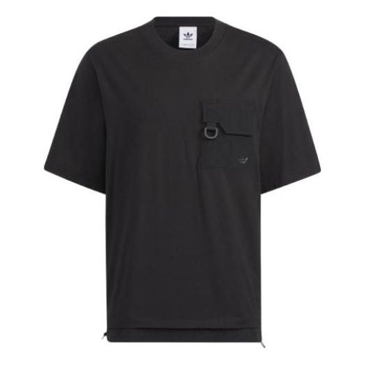 adidas originals Solid Color Pocket Splicing Round Neck Short Sleeve Black HE6616