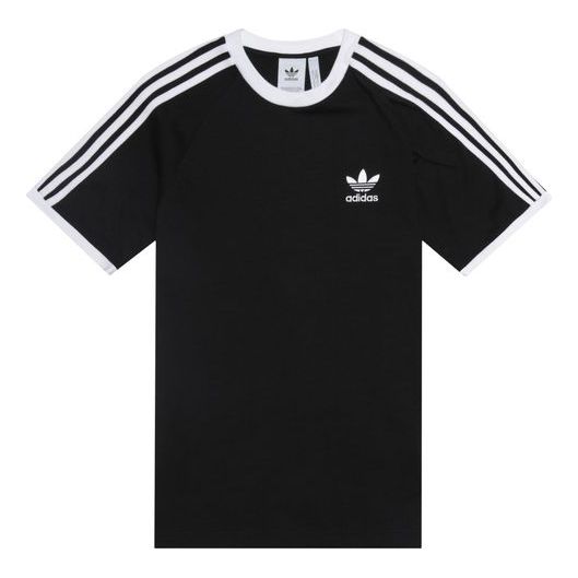 adidas originals 3-Stripes Tee Casual Loose Round Neck Logo Stripe Short Sleeve Black CW1202