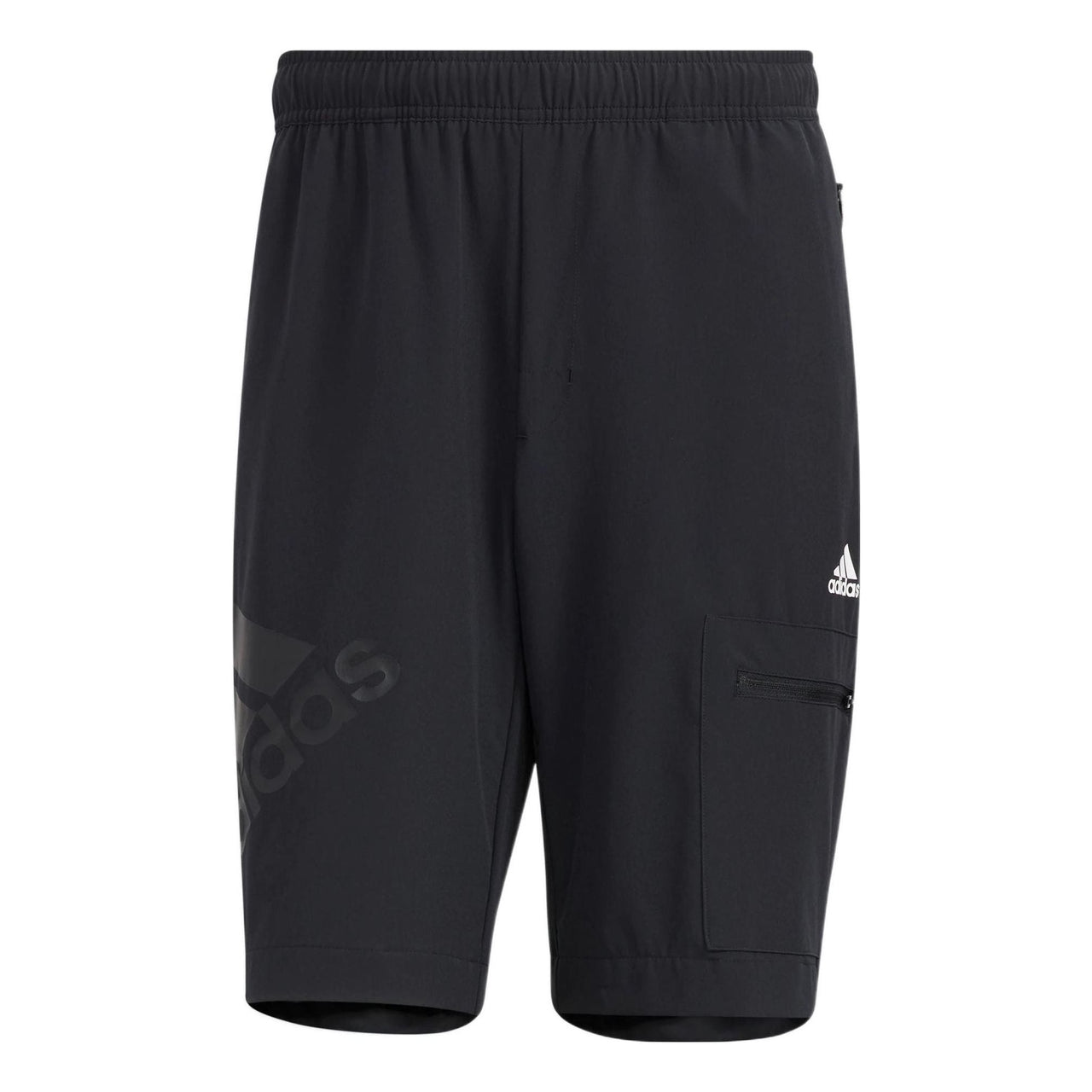 Men's adidas Solid Color Logo Printing Straight Sports Shorts Black HE7421