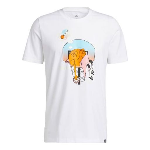 Men's adidas Cartoon Printing Basketball Sports Short Sleeve White T-Shirt HS4329