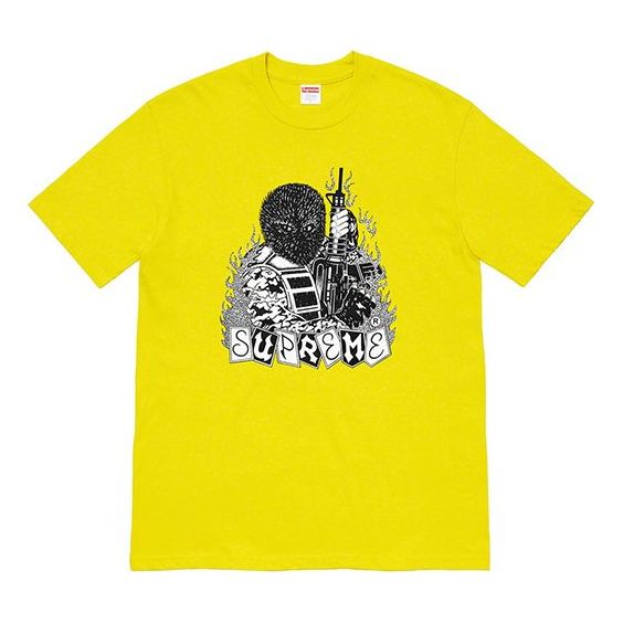 Supreme FW19 Week 7 Mercenary Tee Mercenaries Printing Short Sleeve Unisex Yellow SUP-FW19-728