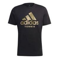 Men's adidas Camouflage Logo Printing Tennis Sports Round Neck Short Sleeve Black T-Shirt HB2744