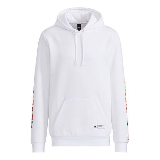 Men's adidas Casual Logo Printing Hooded Long Sleeves White HG4875