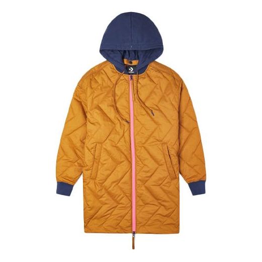 Converse Mid-Length Contrasting Colors Hooded Quilted Jacket Brown 10021078-A02
