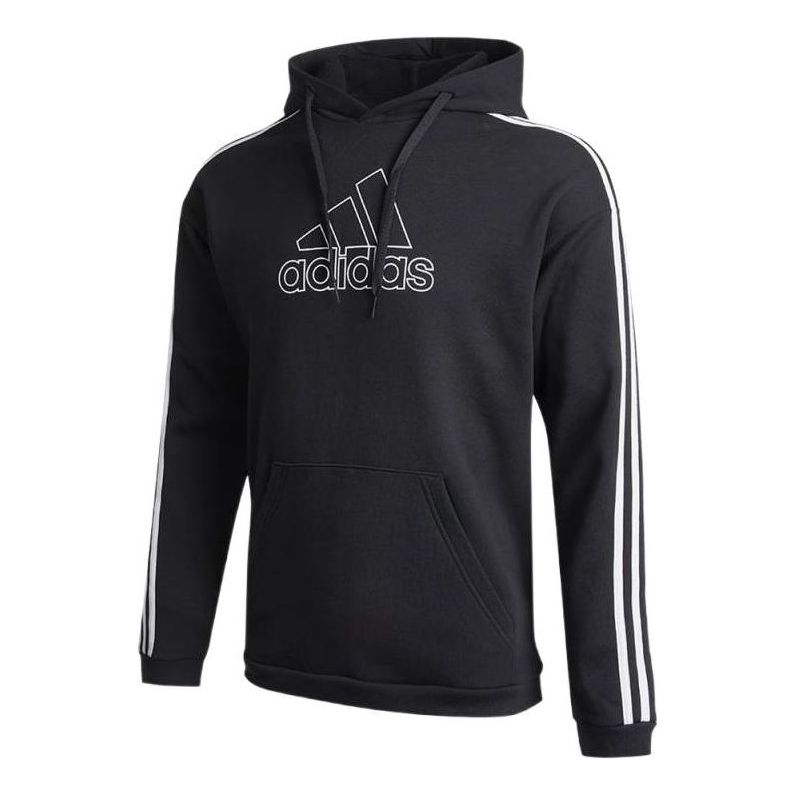 Men's adidas Solid Color Logo Printing Drawstring Hooded Long Sleeves Black GV5181