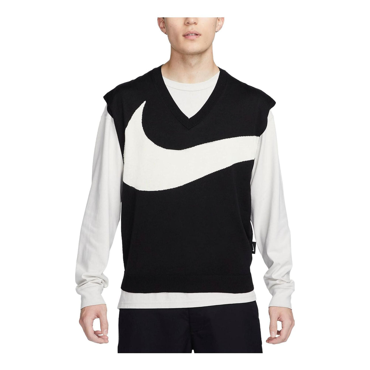 Nike Swoosh Sweater Vest 'Black White' FD2874-010
