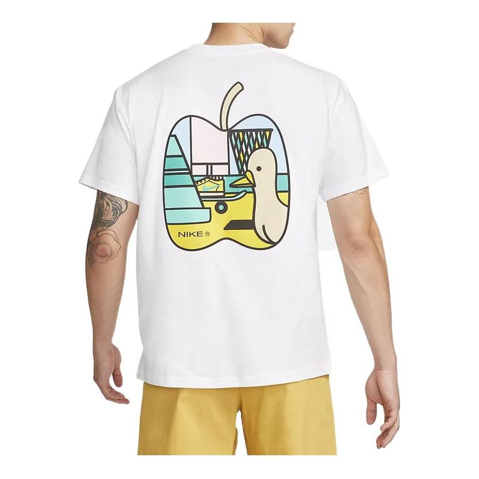 Men's Nike SB Skateboard Cartoon Printing Straight Casual Short Sleeve White T-Shirt DR7762-100