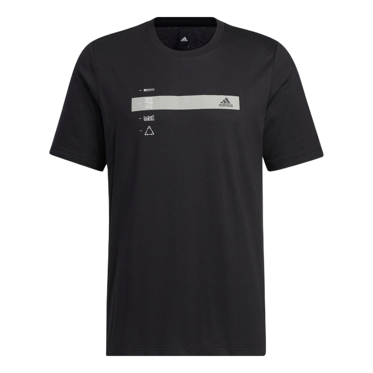 Men's adidas Stripe Printing Sports Short Sleeve Black T-Shirt HM5150