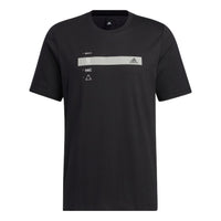 Men's adidas Stripe Printing Sports Short Sleeve Black T-Shirt HM5150